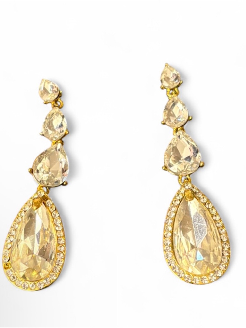 🦖5 for $20 | Gold-Tone Champagne Teardrop Crystal Drop Earrings